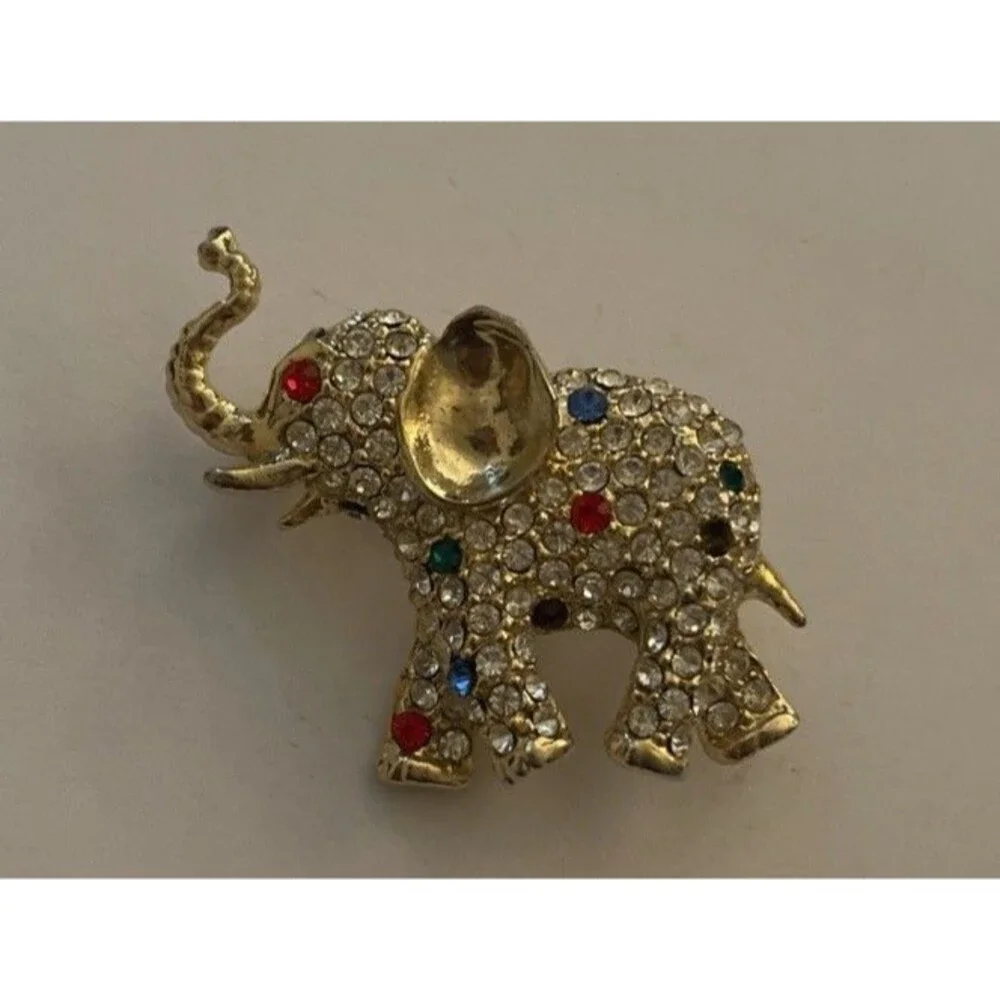 Vintage Rhinestone Elephant Pin Brooch 1.5 in x 1.75 in